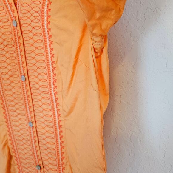 Sigrid Olsen Orange Embroidered Button Front Top Blouse Petite - Picture 6 of 9